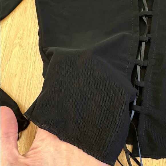 Princess Polly - Semi Sheer Lace Up Front Long Flare Sleeve Top in Black - Picture 2 of 4